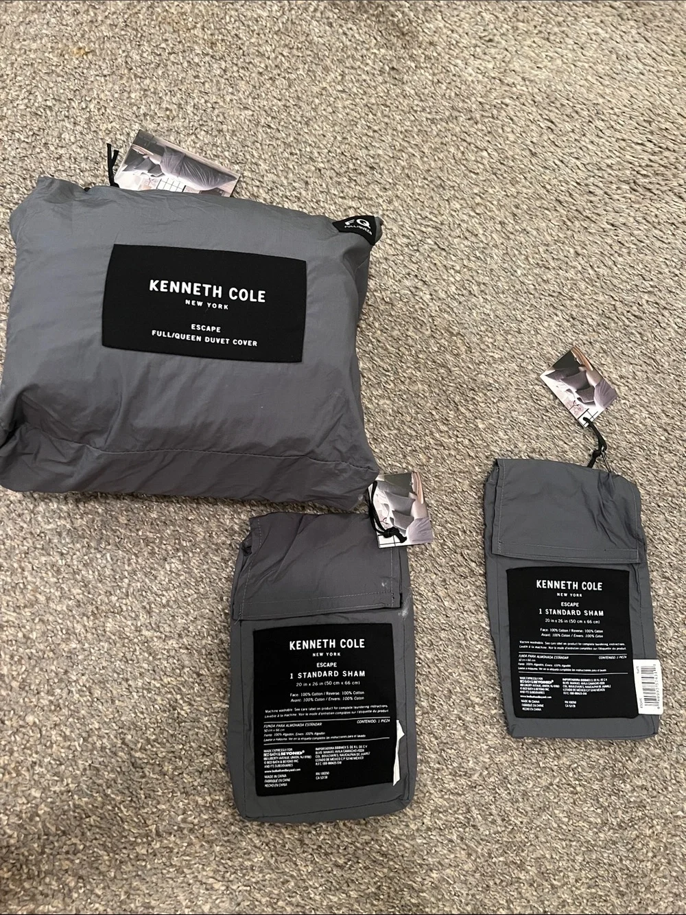 Kenneth Cole Gray Down Duvet Cover-Full/Queen size